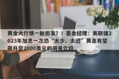 黄金大行情一触即发？！基金经理：美联储2023年加息一次恐“太少、太迟”黄金有望飙升至2000美元的简单介绍