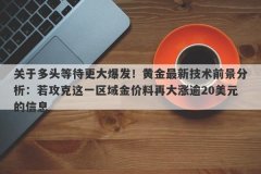 关于多头等待更大爆发！黄金最新技术前景分析：若攻克这一区域金价料再大涨逾20美元的信息